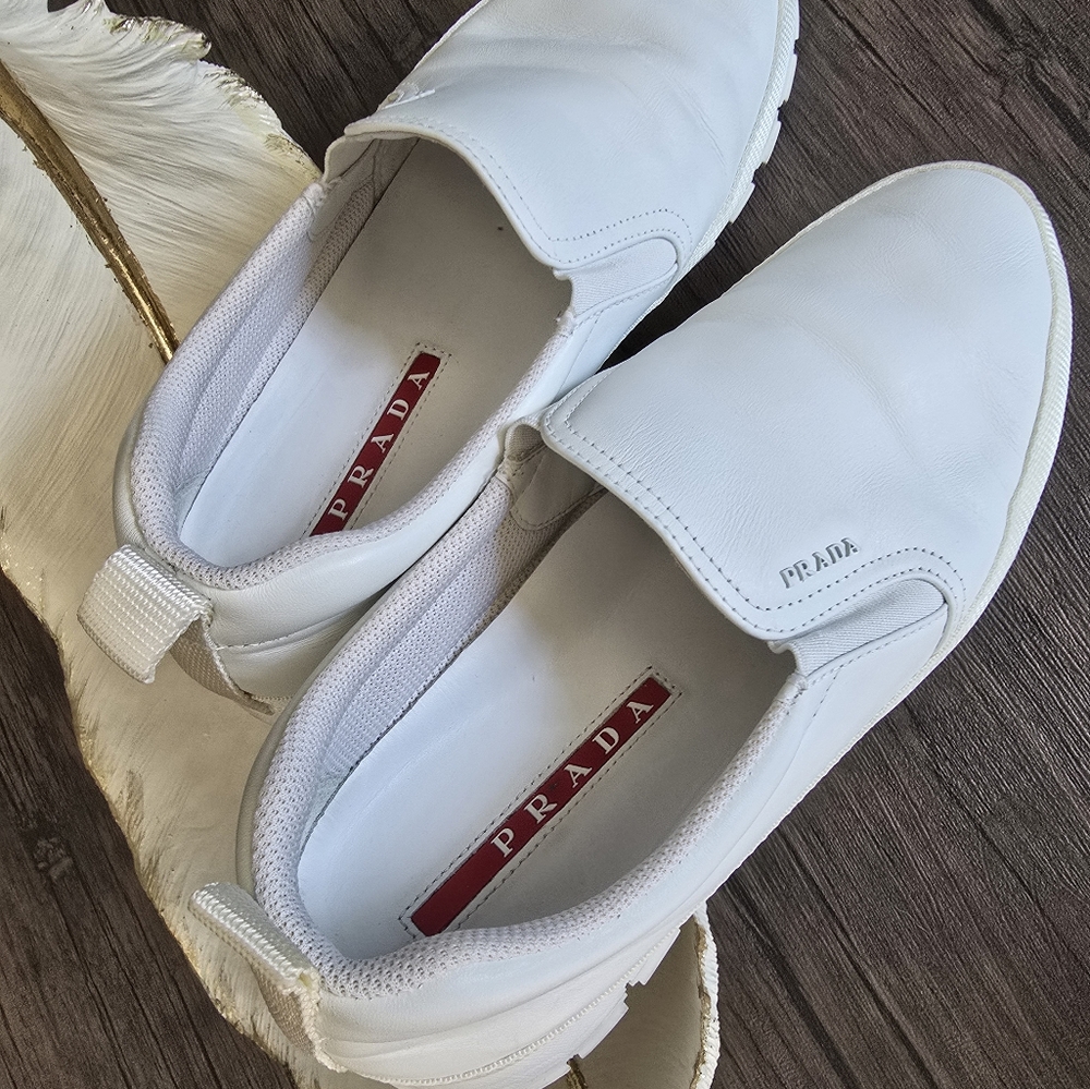 Authentic Prada White Leather Slip-On Shoes - Picture 12 of 16